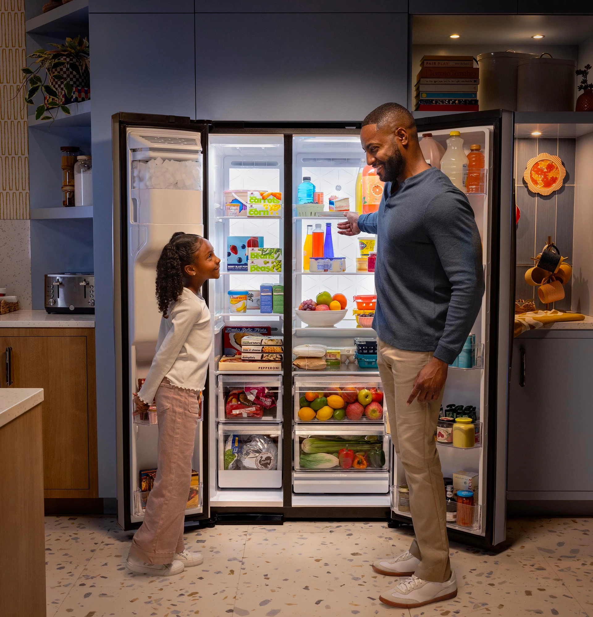 Ge® 27.7 Cu. Ft. Side-by-side Refrigerator With Led Light Walls And Extra Tall Dispenser GSS28PYYFS
