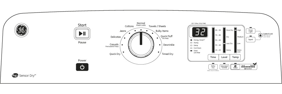 Long Vent 7.8 cu. ft. capacity electric dryer GTDL740EDWW