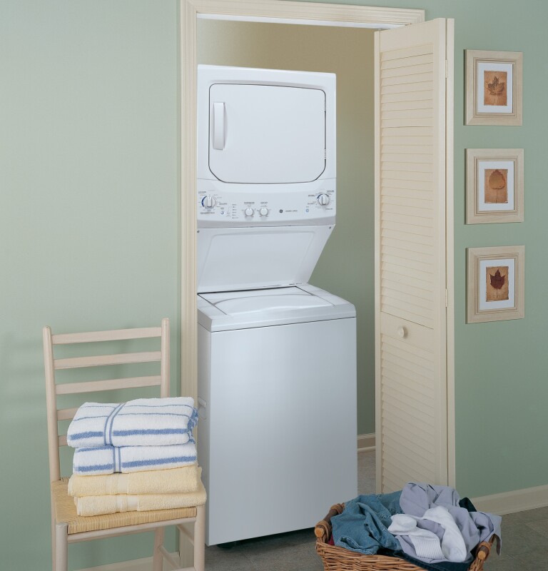 Unitized Spacemaker 3.4 DOE cu. ft. stainless steel Washer and 5.9 cu. ft. Electric Dryer GTUN275EMWW