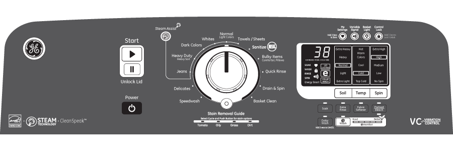 4.8 DOE cu. ft. capacity washer with stainless steel basket and steam GTWS8455DMC