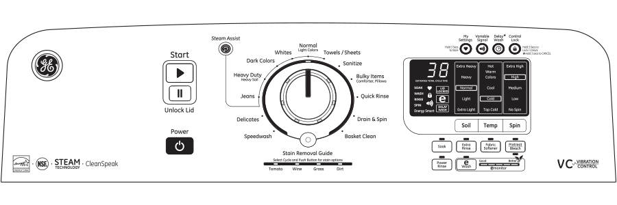 5.0 DOE cu. ft. capacity washer with stainless steel basket and steam GTWS8650DWS