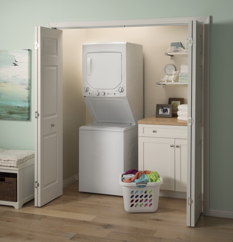 Unitized Spacemaker 2.3 cu. ft. Capacity Washer with Stainless Steel Basket and 4.4 cu. ft. Capacity Electric Dryer GUD24ESSMWW