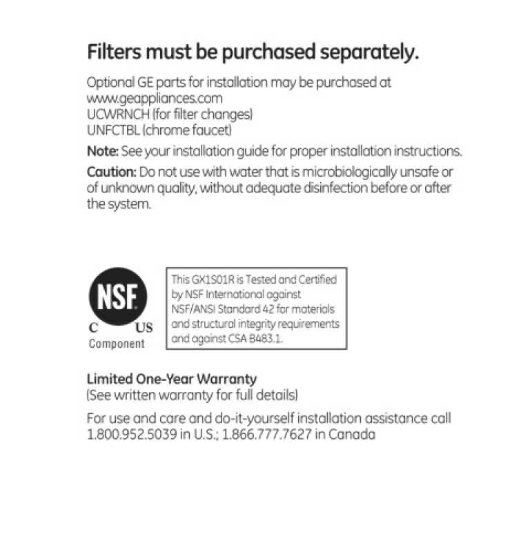 Single Stage Water Filtration System GX1S01R