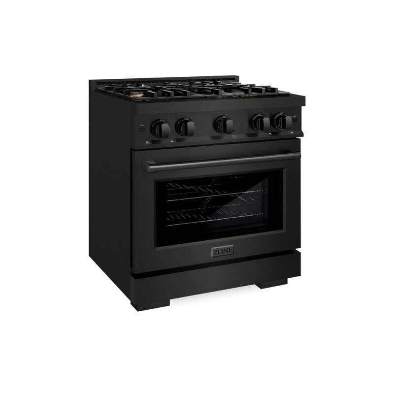 ZLINE 30 in. 4.2 cu. ft. Select Dual Fuel Range with Gas Cooktop and Electric Convection Oven in Black Stainless Steel with 4 Brass Burners (HDRB-BR-30) HDRBBR30