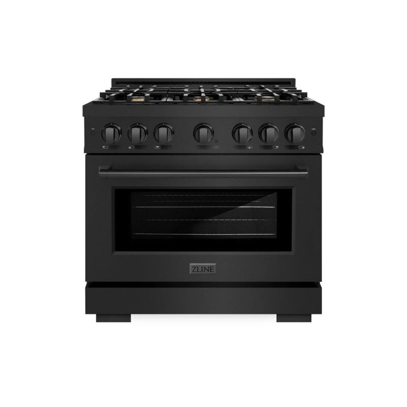 ZLINE 36 in. 5.2 cu. ft. Select Dual Fuel Range with Gas Cooktop and Electric Convection Oven in Black Stainless Steel with 6 Brass Burners (HDRB-BR-36) HDRBBR36