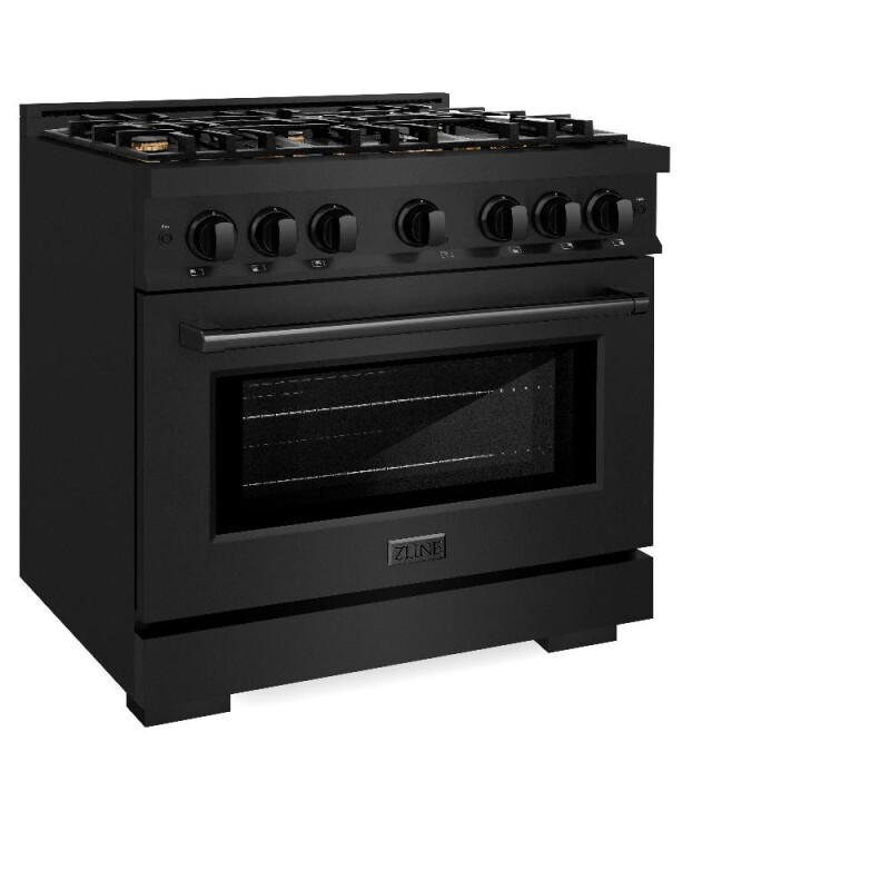 ZLINE 36 in. 5.2 cu. ft. Select Dual Fuel Range with Gas Cooktop and Electric Convection Oven in Black Stainless Steel with 6 Brass Burners (HDRB-BR-36) HDRBBR36