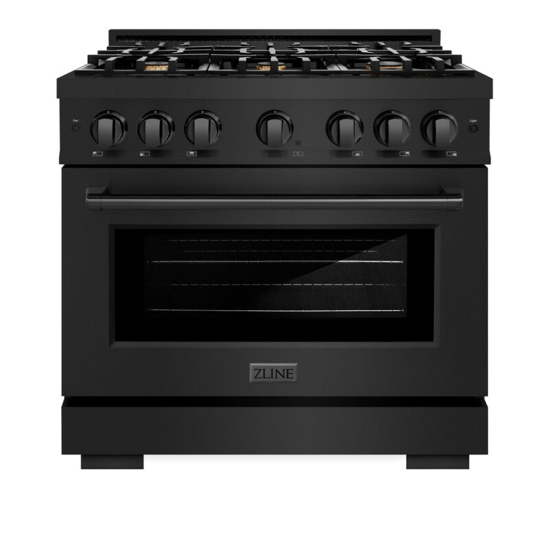 ZLINE 36 in. 5.2 cu. ft. Select Dual Fuel Range with Gas Cooktop and Electric Convection Oven in Black Stainless Steel with 6 Brass Burners (HDRB-BR-36) HDRBBR36