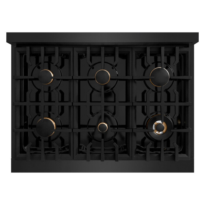 ZLINE 36 in. 5.2 cu. ft. Select Dual Fuel Range with Gas Cooktop and Electric Convection Oven in Black Stainless Steel with 6 Brass Burners (HDRB-BR-36) HDRBBR36