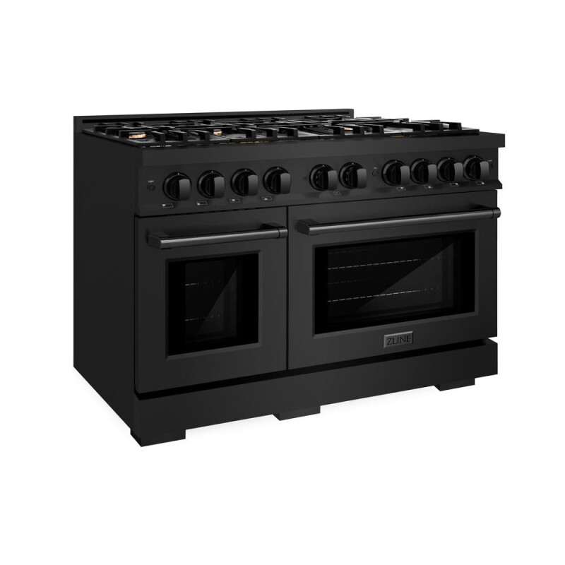 ZLINE 48 in. 6.7 cu. ft. Select Double Oven Dual Fuel Range in Black Stainless Steel with 8 Brass Burners (HDRB-BR-48) HDRBBR48