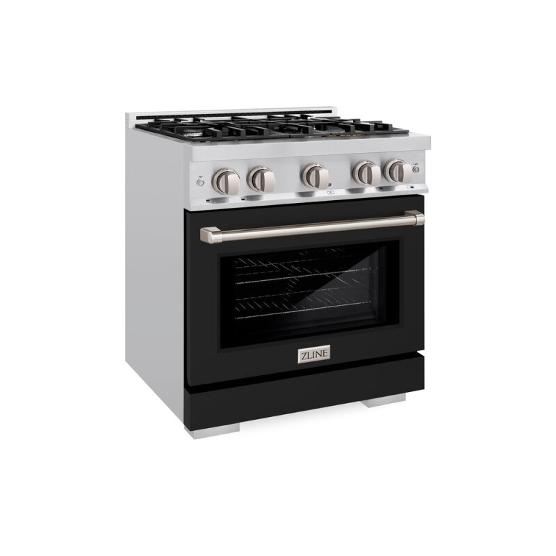 ZLINE 30 in. 4.2 cu. ft. Select Dual Fuel Range with 4 Burner Gas Cooktop and Electric Convection Oven in Stainless Steel with Black Matte Door (HDR-BLM-30) HDRBLM30