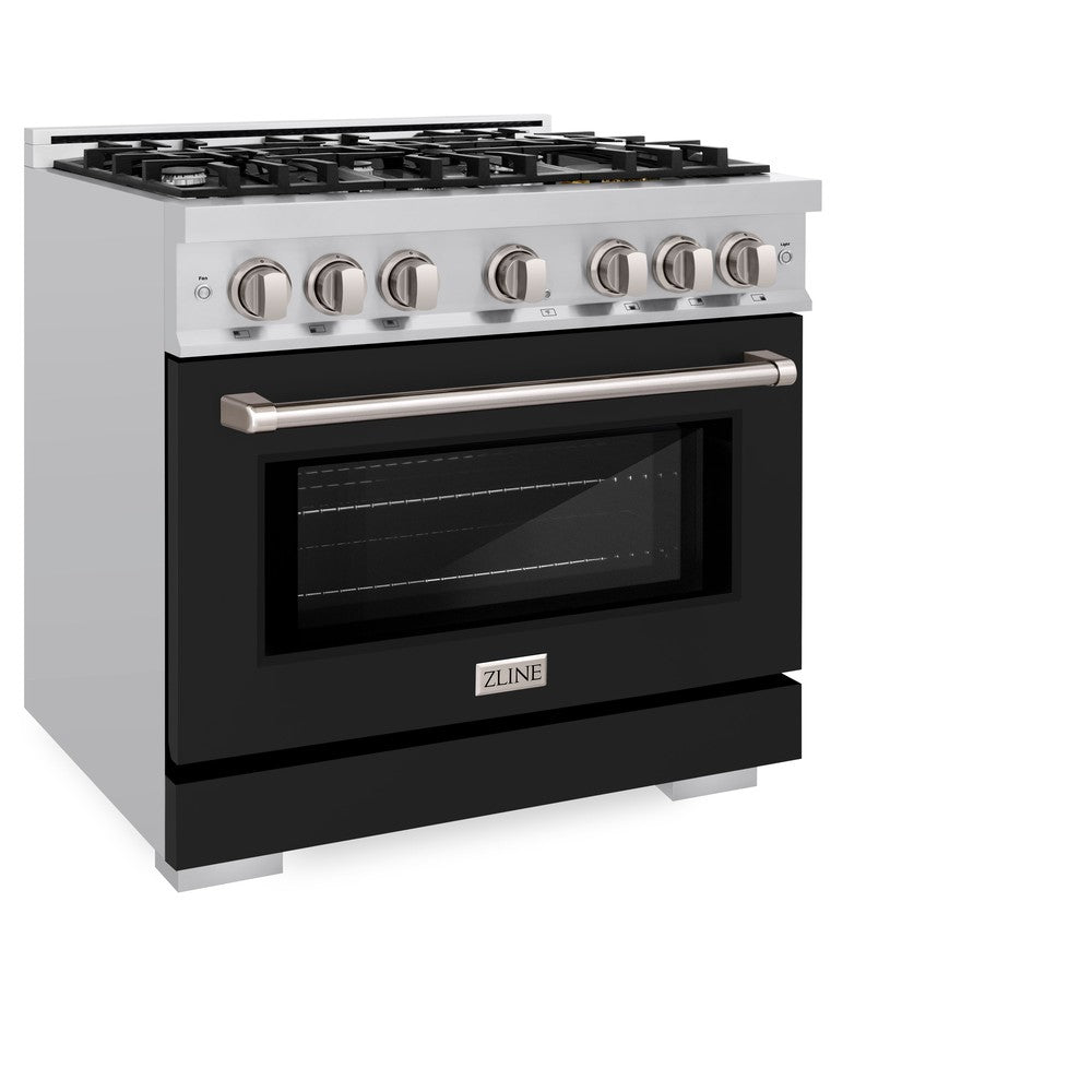 ZLINE 36 in. 5.2 cu. ft. Select Dual Fuel Range with 6 Burner Gas Cooktop and Electric Convection Oven in Stainless Steel with Black Matte Door (HDR-BLM-36) HDRBLM36