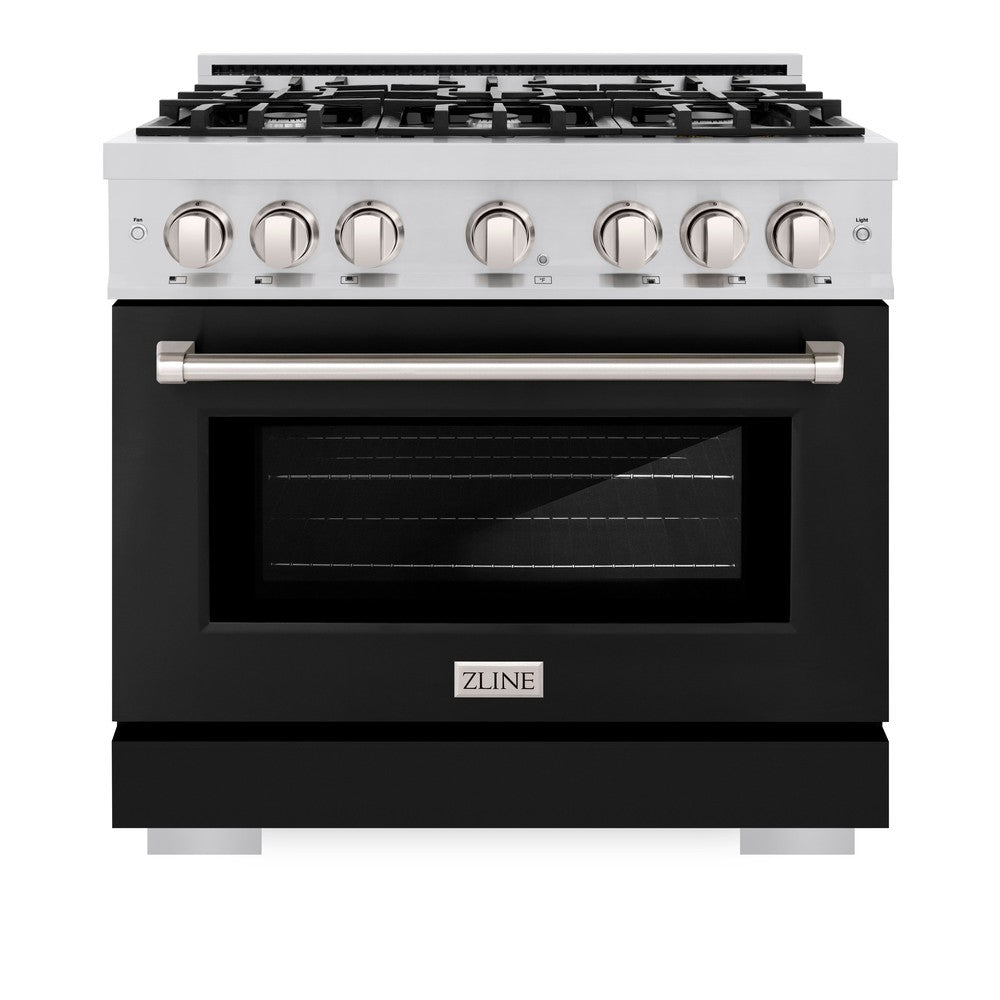 ZLINE 36 in. 5.2 cu. ft. Select Dual Fuel Range with 6 Burner Gas Cooktop and Electric Convection Oven in Stainless Steel with Black Matte Door (HDR-BLM-36) HDRBLM36