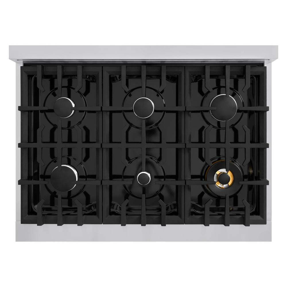 ZLINE 36 in. 5.2 cu. ft. Select Dual Fuel Range with 6 Burner Gas Cooktop and Electric Convection Oven in Stainless Steel with Black Matte Door (HDR-BLM-36) HDRBLM36