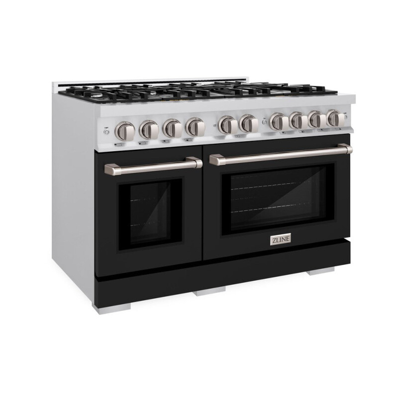 ZLINE 48 in. 6.7 cu. ft. Select Double Oven Dual Fuel Range with 8 Burner Gas Cooktop in Stainless Steel with Black Matte Doors (HDR-BLM-48) HDRBLM48