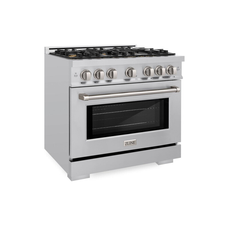 ZLINE 36 in. 5.2 cu. ft. Select Dual Fuel Range with Gas Cooktop and Electric Convection Oven in Stainless Steel with 6 Brass Burners (HDR-BR-36) HDRBR36