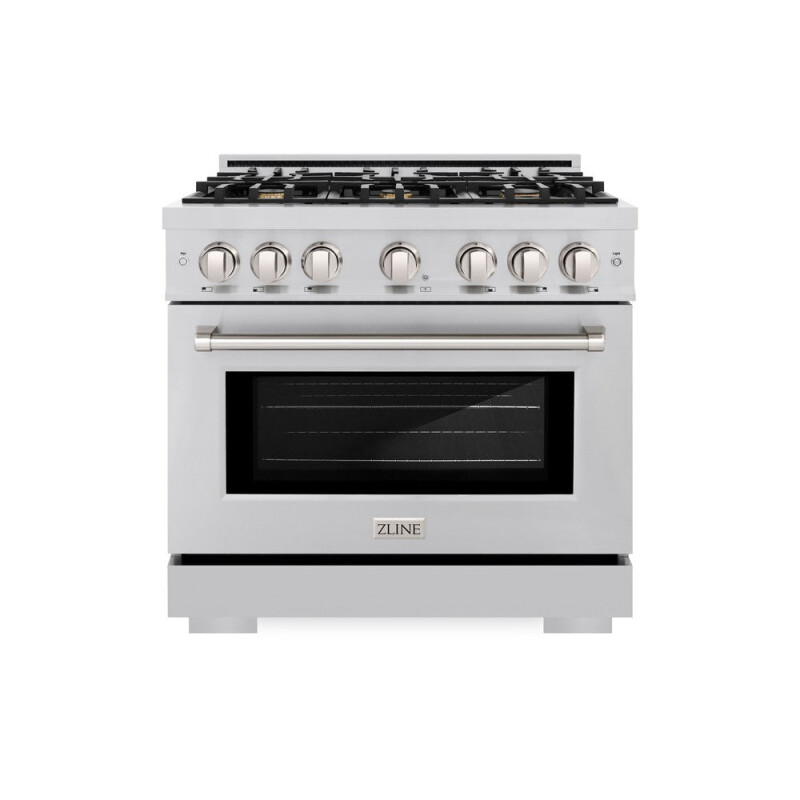 ZLINE 36 in. 5.2 cu. ft. Select Dual Fuel Range with Gas Cooktop and Electric Convection Oven in Stainless Steel with 6 Brass Burners (HDR-BR-36) HDRBR36