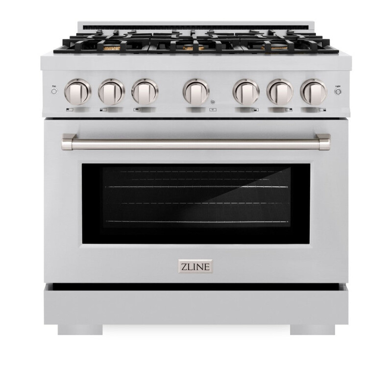 ZLINE 36 in. 5.2 cu. ft. Select Dual Fuel Range with Gas Cooktop and Electric Convection Oven in Stainless Steel with 6 Brass Burners (HDR-BR-36) HDRBR36