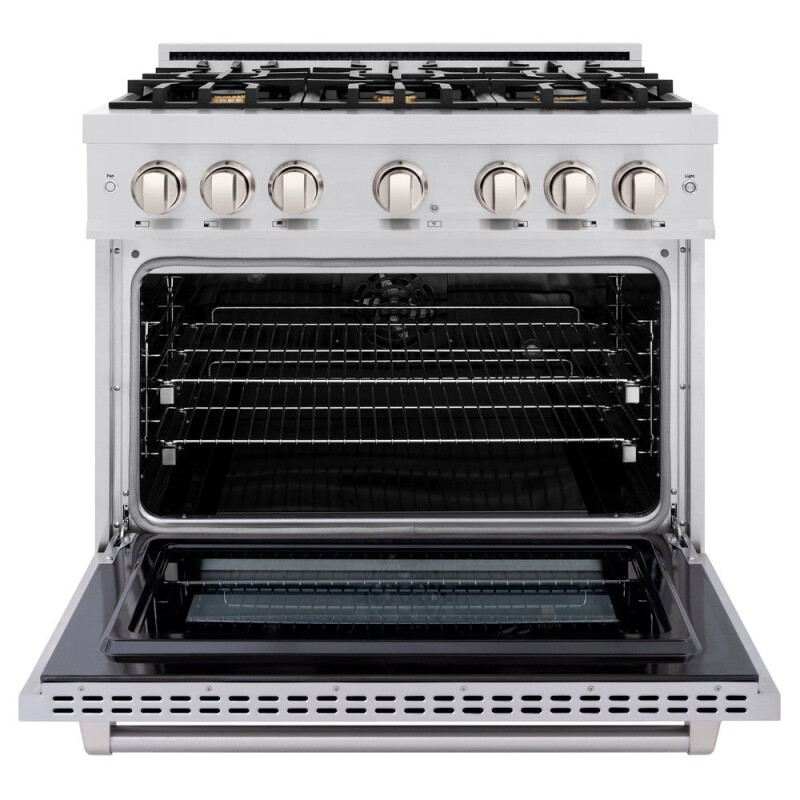 ZLINE 36 in. 5.2 cu. ft. Select Dual Fuel Range with Gas Cooktop and Electric Convection Oven in Stainless Steel with 6 Brass Burners (HDR-BR-36) HDRBR36