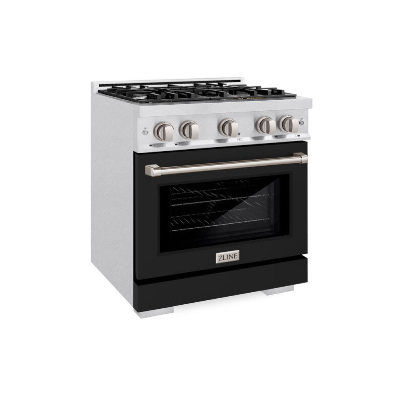 ZLINE 30 in. 4.2 cu. ft. Select Dual Fuel Range with 4 Burner Gas Cooktop and Electric Convection Oven in DuraSnow® Stainless Steel with Black Matte Door (HDRS-BLM-30) HDRSBLM30