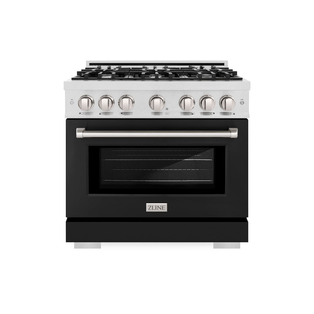 ZLINE 36 in. 5.2 cu. ft. Select Dual Fuel Range with 6 Burner Gas Cooktop and Electric Convection Oven in DuraSnow® Stainless Steel with Black Matte Door (HDRS-BLM-36) HDRSBLM36