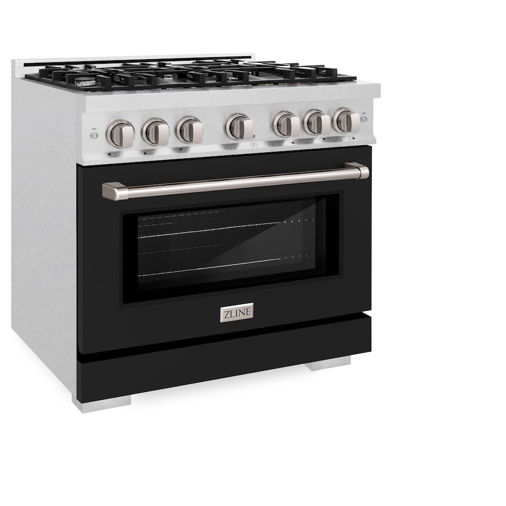 ZLINE 36 in. 5.2 cu. ft. Select Dual Fuel Range with 6 Burner Gas Cooktop and Electric Convection Oven in DuraSnow® Stainless Steel with Black Matte Door (HDRS-BLM-36) HDRSBLM36