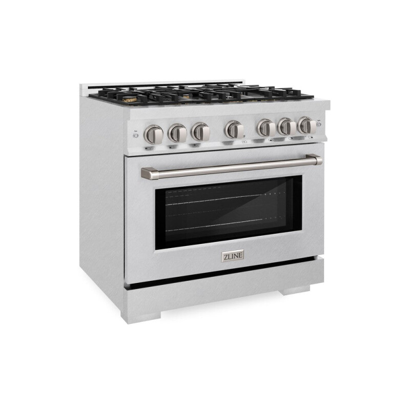 ZLINE 36 in. 5.2 cu. ft. Select Dual Fuel Range with Gas Cooktop and Electric Convection Oven in DuraSnow® Stainless Steel with 6 Brass Burners (HDRS-BR-36) HDRSBR36