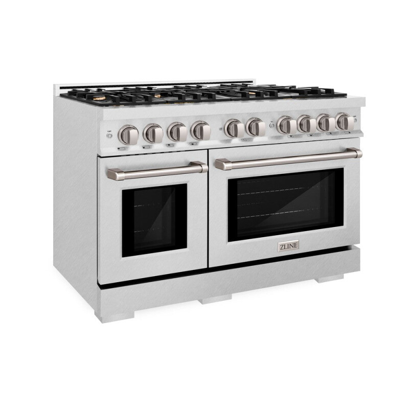 ZLINE 48 in. 6.7 cu. ft. Select Double Oven Dual Fuel Range in DuraSnow® Stainless Steel with 8 Brass Burners (HDRS-BR-48) HDRSBR48