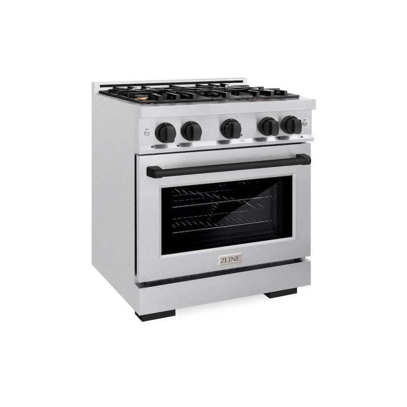 ZLINE Autograph Edition 30 in. 4.2 cu. ft. Select Dual Fuel Range with 4 Burner Gas Cooktop and Electric Convection Oven in DuraSnow® Stainless Steel with Matte Black Accents (HDRSZ-30-MB) HD