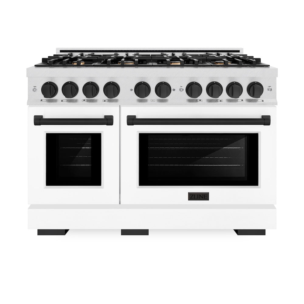 ZLINE Autograph Edition 48 in. 6.7 cu. ft. Select Double Oven Dual Fuel Range with 8 Burner Gas Cooktop in DuraSnow® Stainless Steel with White Matte Doors and Matte Black Accents (HDRSZ-WM-4 HDRSZWM48MB