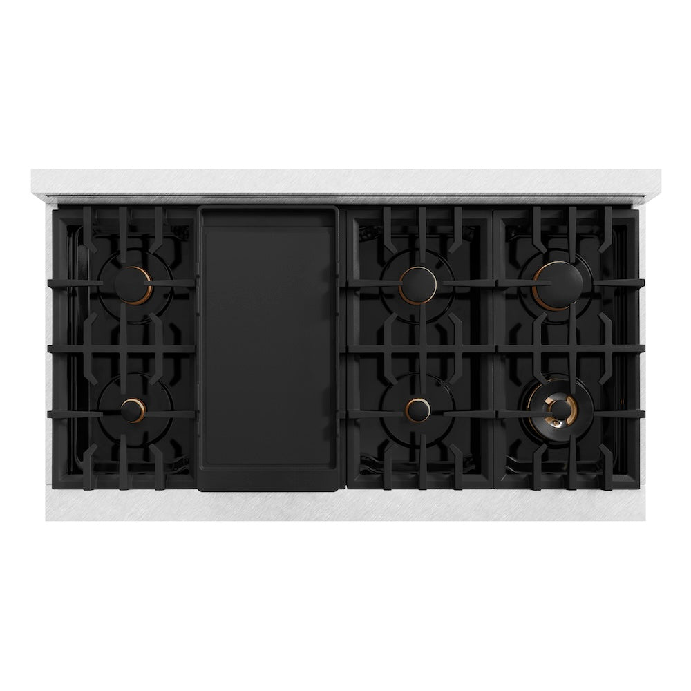 ZLINE Autograph Edition 48 in. 6.7 cu. ft. Select Double Oven Dual Fuel Range with 8 Burner Gas Cooktop in DuraSnow® Stainless Steel with White Matte Doors and Matte Black Accents (HDRSZ-WM-4 HDRSZWM48MB