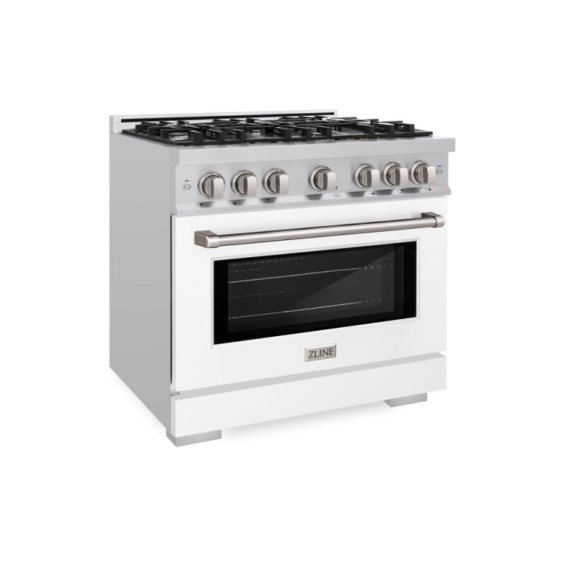 ZLINE 36 in. 5.2 cu. ft. Select Dual Fuel Range with 6 Burner Gas Cooktop and Electric Convection Oven in Stainless Steel with White Matte Door (HDR-WM-36) HDRWM36