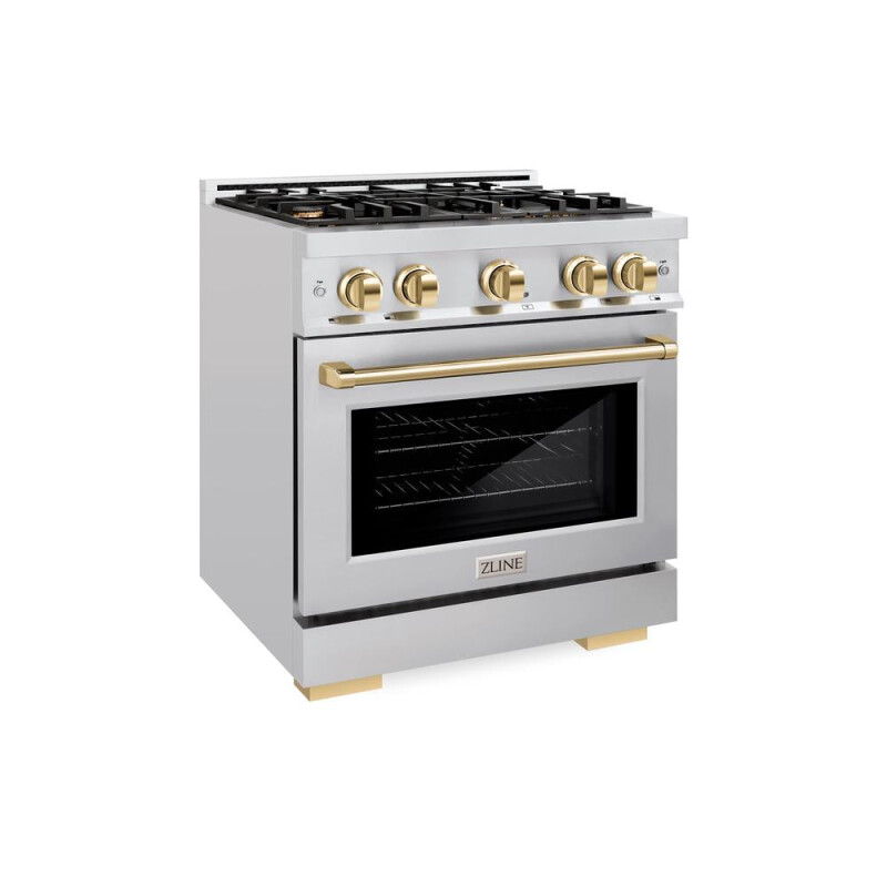 ZLINE Autograph Edition 30 in. 4.2 cu. ft. Select Dual Fuel Range with 4 Burner Gas Cooktop and Electric Convection Oven in Stainless Steel with Polished Gold Accents (HDRZ-30-G) HDRZ30G