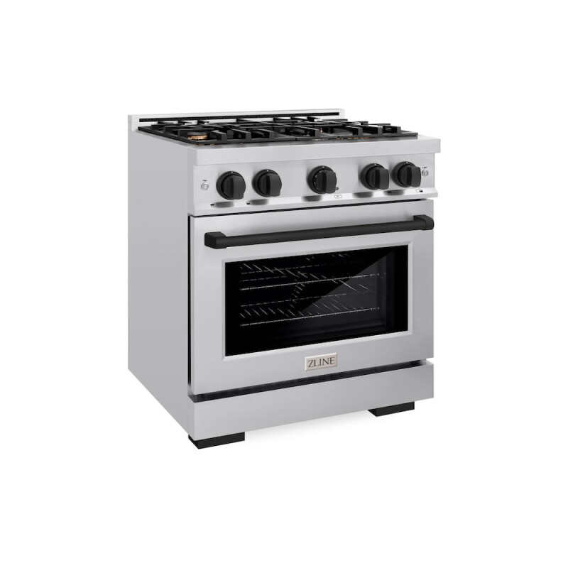 ZLINE Autograph Edition 30 in. 4.2 cu. ft. Select Dual Fuel Range with 4 Burner Gas Cooktop and Electric Convection Oven in Stainless Steel with Matte Black Accents (HDRZ-30-MB) HDRZ30MB
