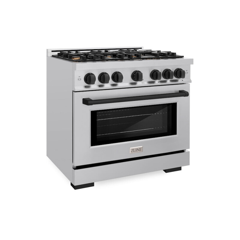 ZLINE Autograph Edition 36 in. 5.2 cu. ft. Select Dual Fuel Range with 6 Burner Gas Cooktop and Electric Convection Oven in Stainless Steel with Matte Black Accents (HDRZ-36-MB) HDRZ36MB