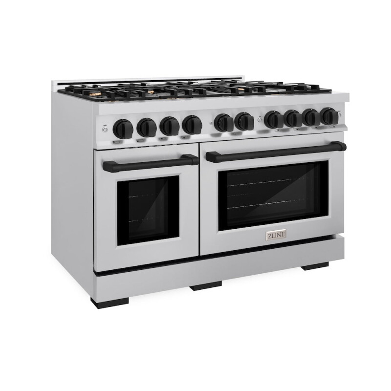 ZLINE Autograph Edition 48 in. 6.7 cu. ft. Select Double Oven Dual Fuel Range with 8 Burner Gas Cooktop in Stainless Steel and Matte Black Accents (HDRZ-48-MB) HDRZ48MB