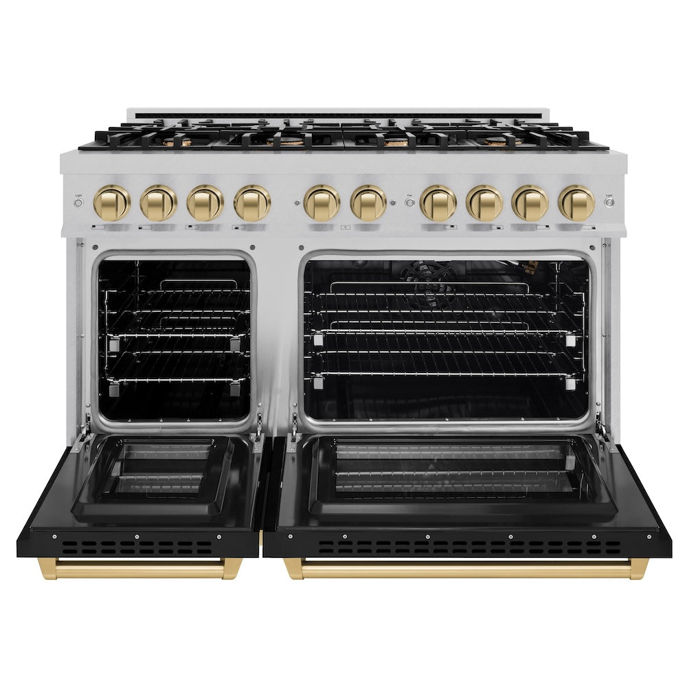 Autograph Edition 48 in. 6.7 cu. ft. Select Double Oven Gas Range with 8 Burner Cooktop HGRSZBLM48CB