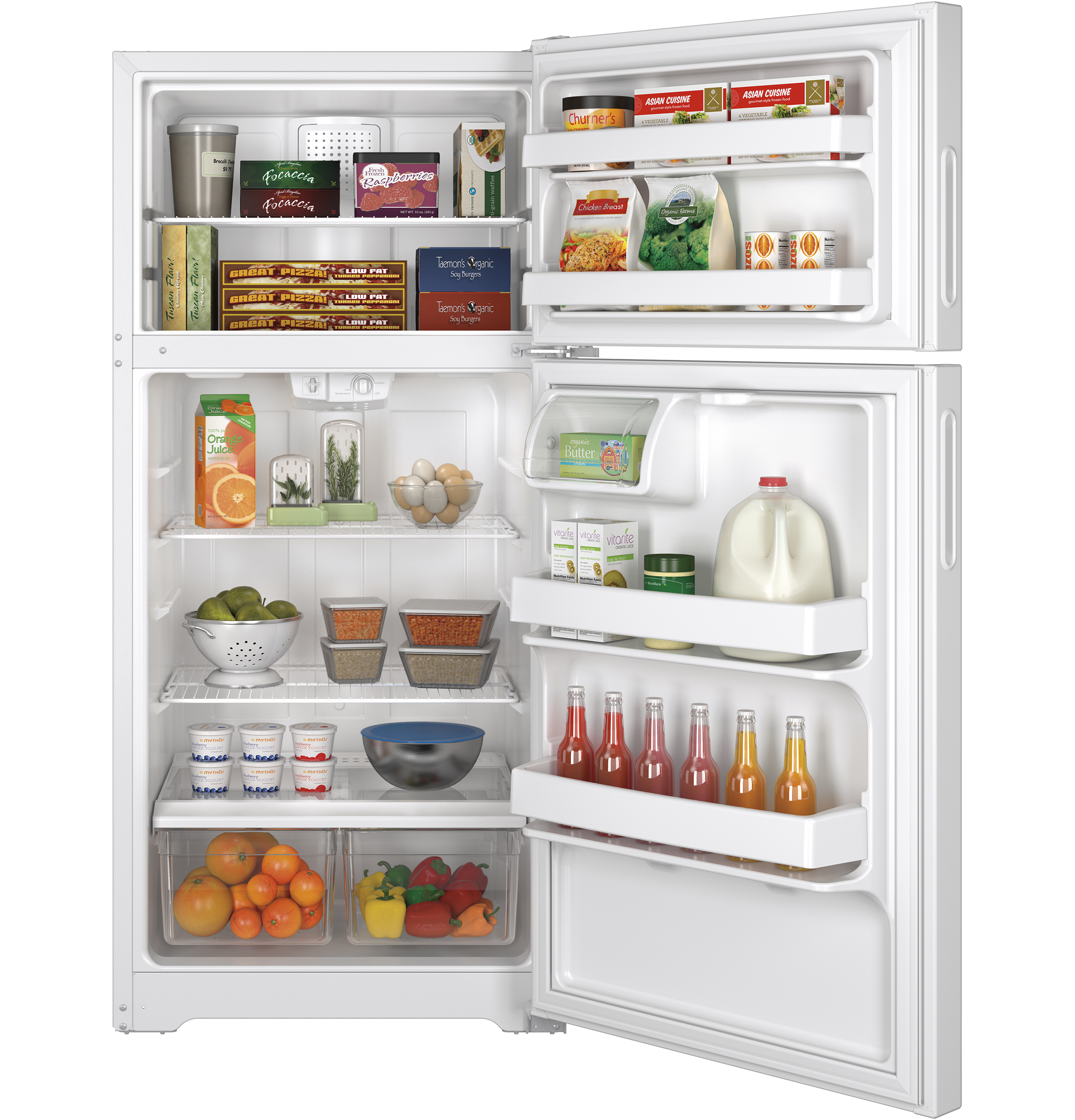 Hotpoint® ENERGY STAR® 14.6 Cu. Ft. Recessed Handle Top-Freezer Refrigerator HPE15BTHWW
