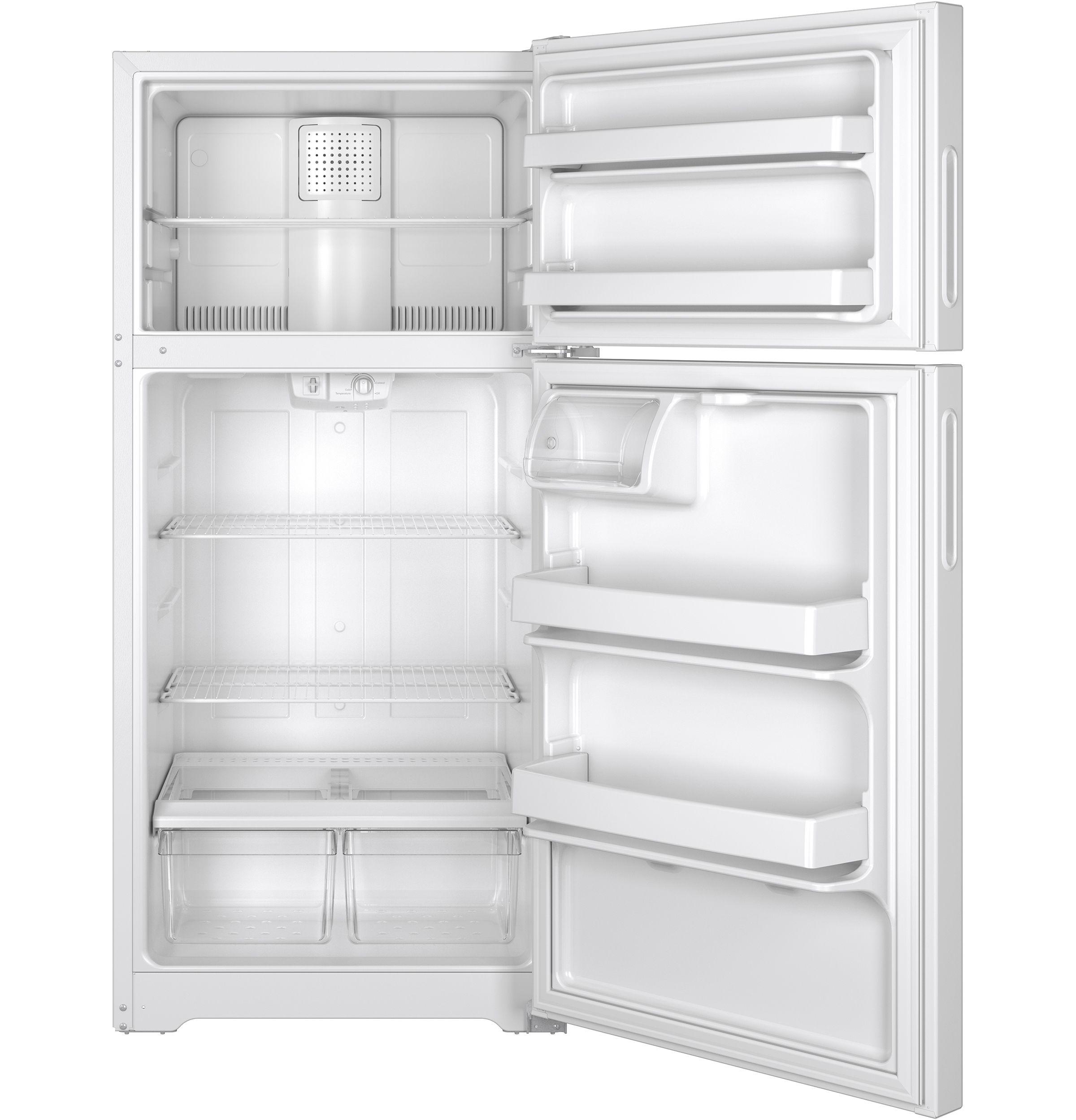 Hotpoint® ENERGY STAR® 14.6 Cu. Ft. Recessed Handle Top-Freezer Refrigerator HPE15BTHWW