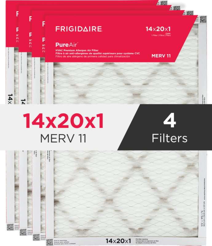 PureAir 14" x 20" x 1" MERV 11 Premium Allergen Air Filter - 4 Pack HVAC1420114