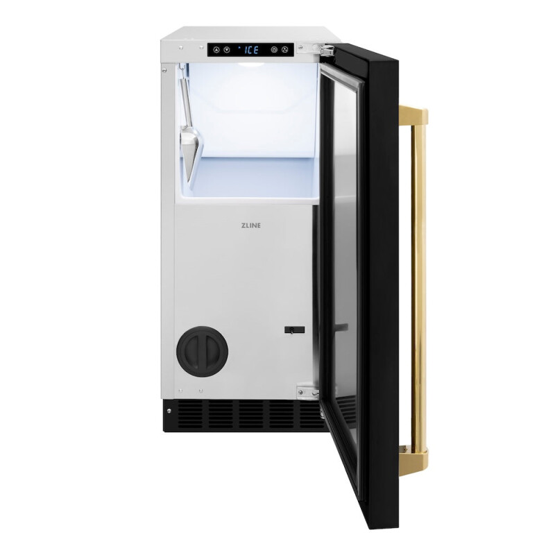 ZLINE Autograph Edition 15 in. Touchstone Clear Cube Ice Maker with Drain Pump and Black Matte Door with Polished Gold Handle (ICCDZ-BLM-15-G) ICCDZBLM15G