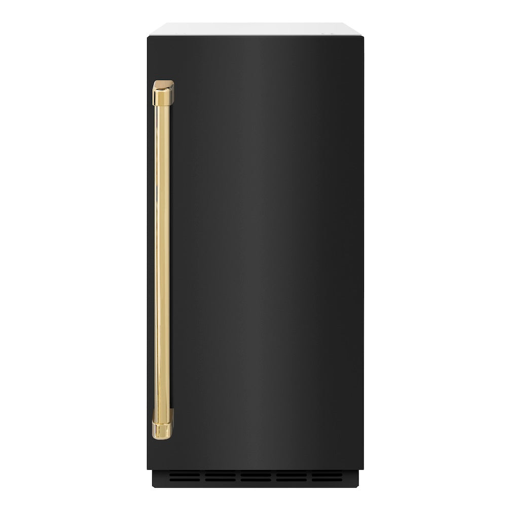 Autograph Edition 15 in. Touchstone Clear Cube Ice Maker with Drain Pump and Black Stainless Steel Door with Polished Gold Handle ICCDZBS15G