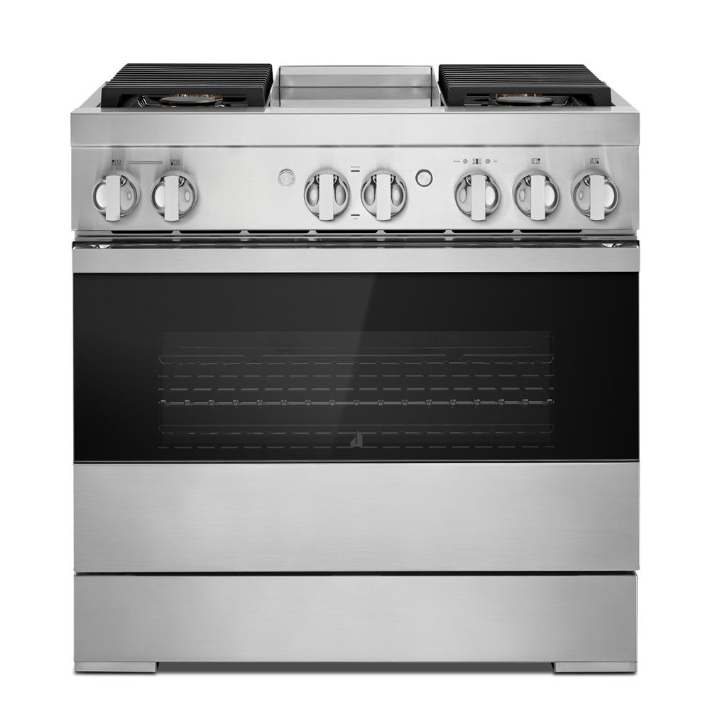 JennAir NOIR™ 36" Dual-Fuel Professional Range with Chrome-Infused Griddle Floating Glass Black JDRP536HM Picture 1