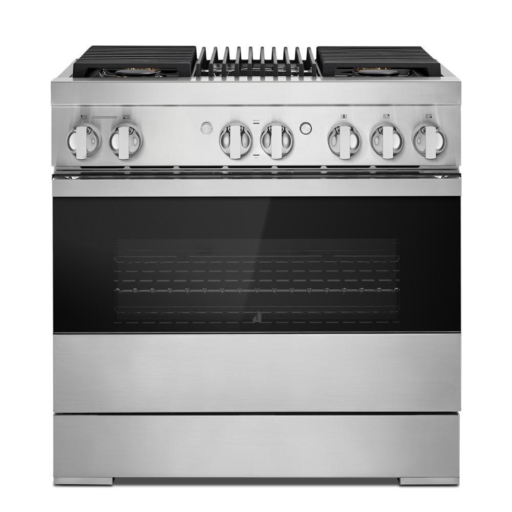 JennAir NOIR™ 36" Dual-Fuel Professional Range with Gas Grill Floating Glass Black JDRP636HM Picture 1