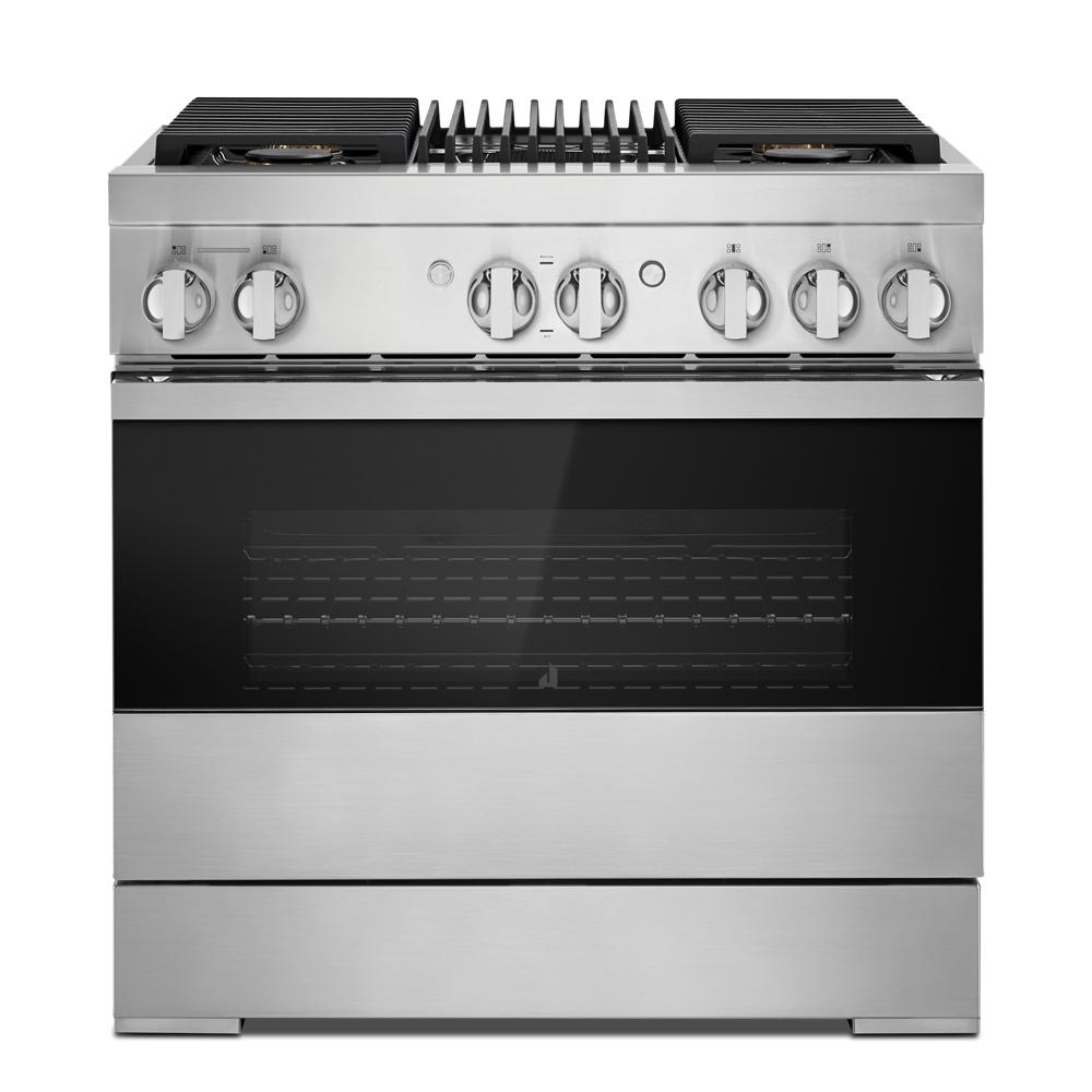 JennAir NOIR™ 36" Dual-Fuel Professional Range with Gas Grill Floating Glass Black JDRP636HM Picture 1
