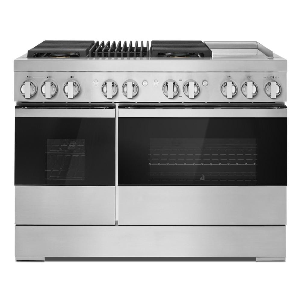 JennAir NOIR™ 48" Dual-Fuel Professional-Style Range with Chrome-Infused Griddle and Grill Floating Glass Black JDRP748HM Picture 1