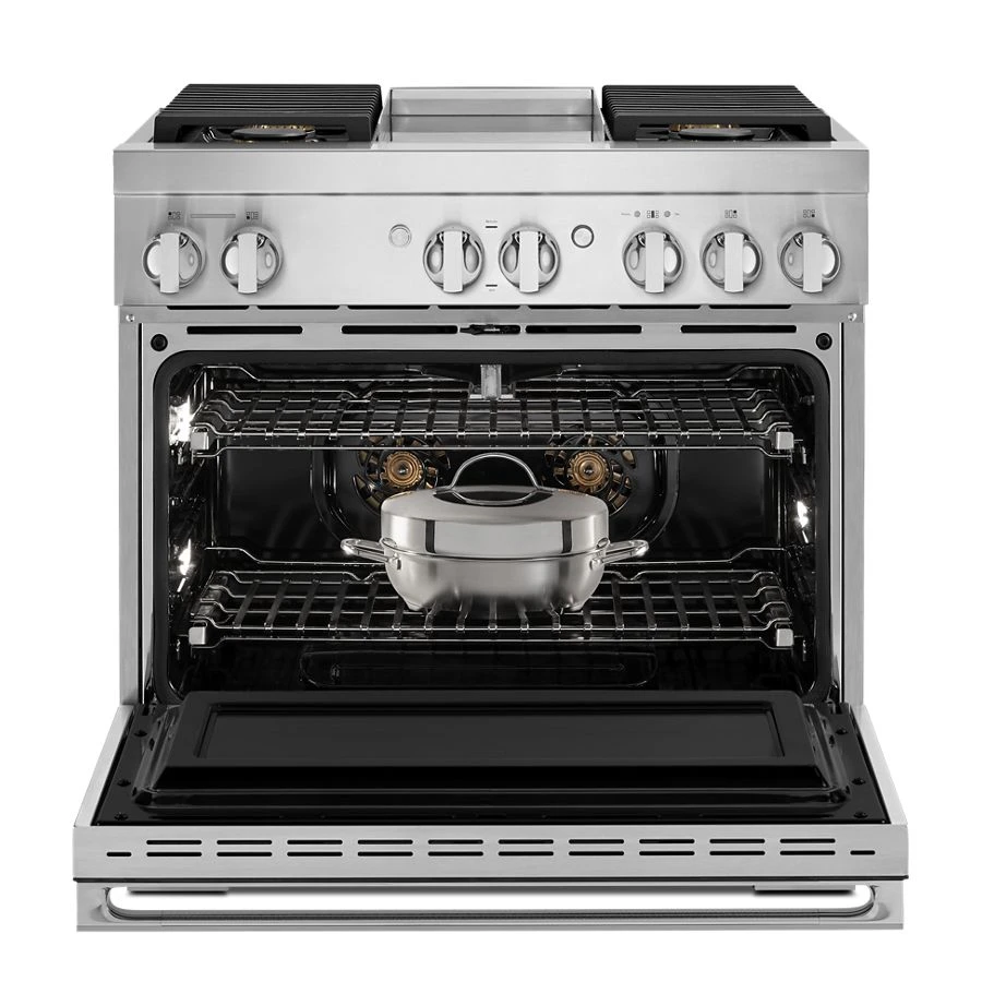 NOIR 36" Dual-Fuel Professional-Style Range with Chrome-Infused Griddle and Steam Assist JDSP536HM