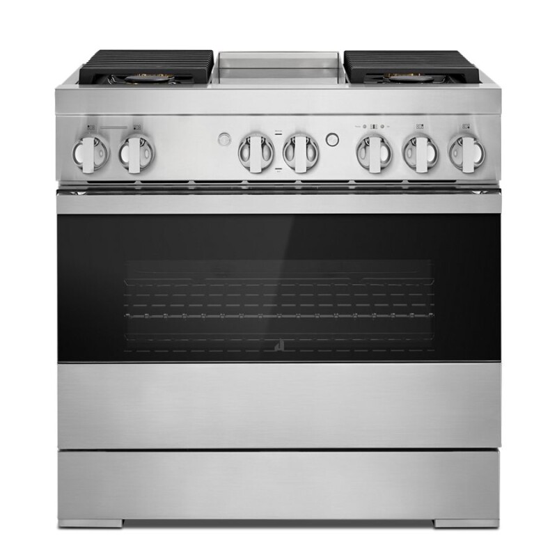 JennAir NOIR 36" Dual-Fuel Professional-Style Range with Chrome-Infused Griddle and Steam Assist Floating Glass Black JDSP536HM Picture 1
