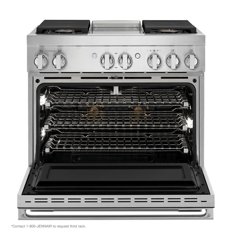 NOIR 36" Dual-Fuel Professional-Style Range with Chrome-Infused Griddle and Steam Assist JDSP536HM