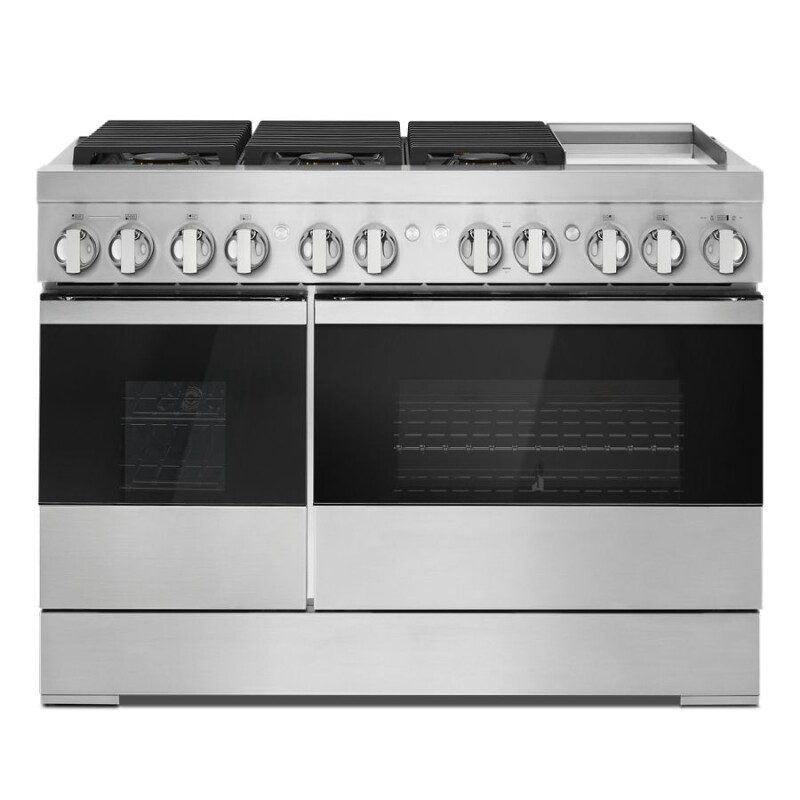 JennAir NOIR 48" Dual-Fuel Professional-Style Range with Chrome-Infused Griddle and Steam Assist Floating Glass Black JDSP548HM Picture 1