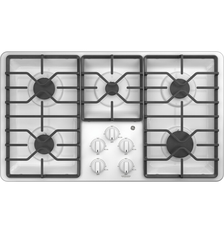 GE 36" Built-In Gas Cooktop with Dishwasher-Safe Grates White JGP3036DLWW Picture 1